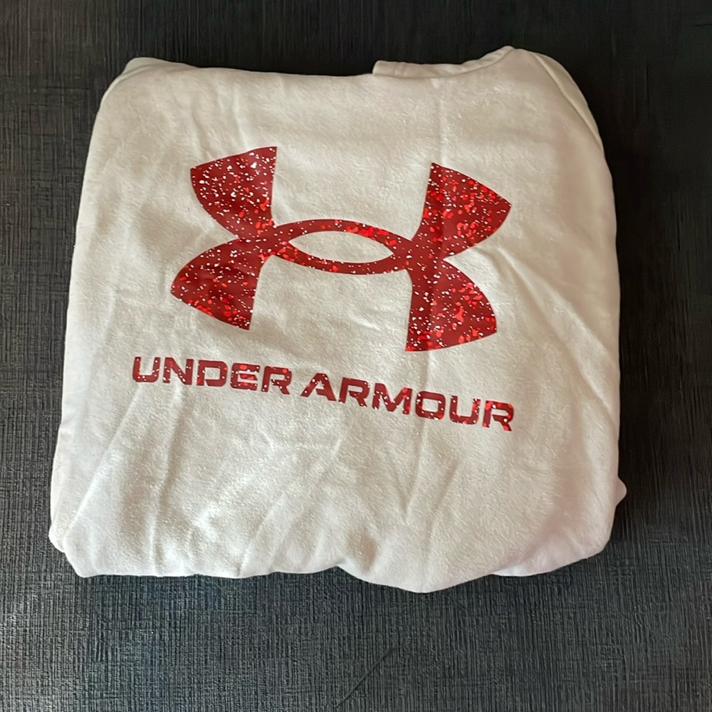 Under armor, size youth XXL, grey hoodie with red detailing, barely used